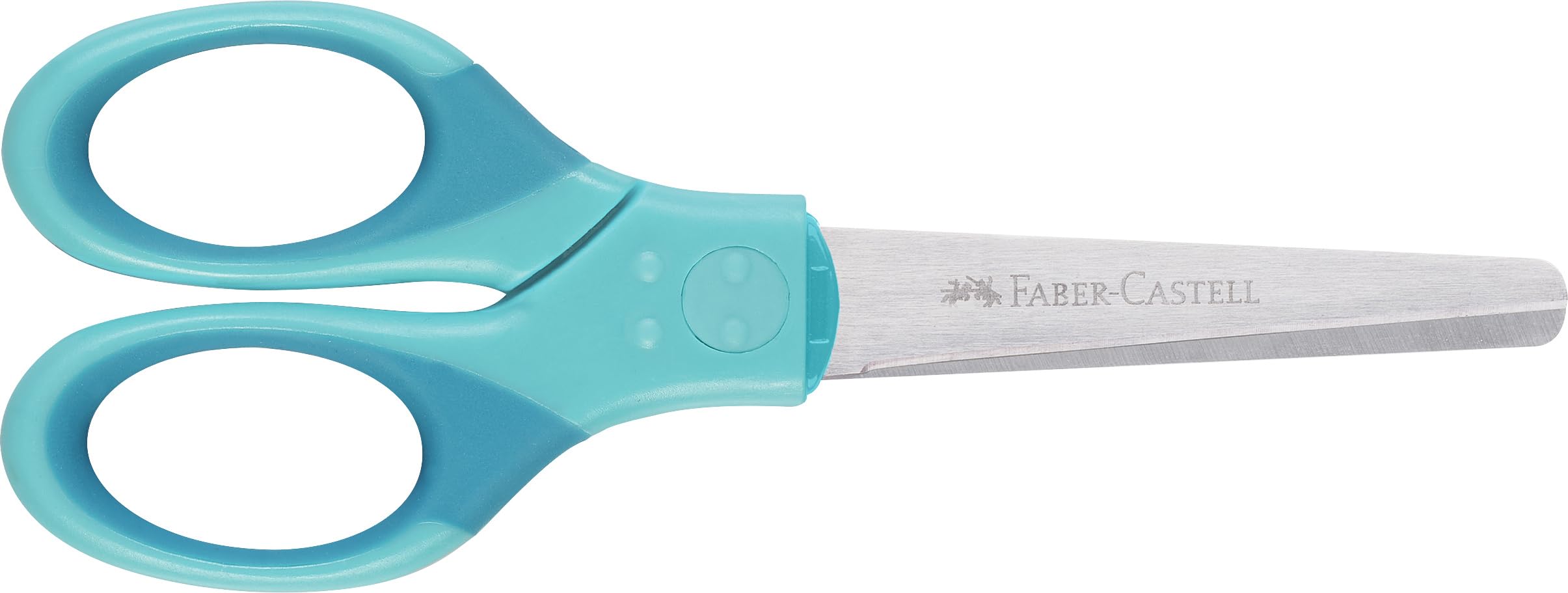 FABER-CASTELL 181554 - Forbici scolastiche turchesi, con protezione per le lame e impugnatura morbida, forbici per bambini
