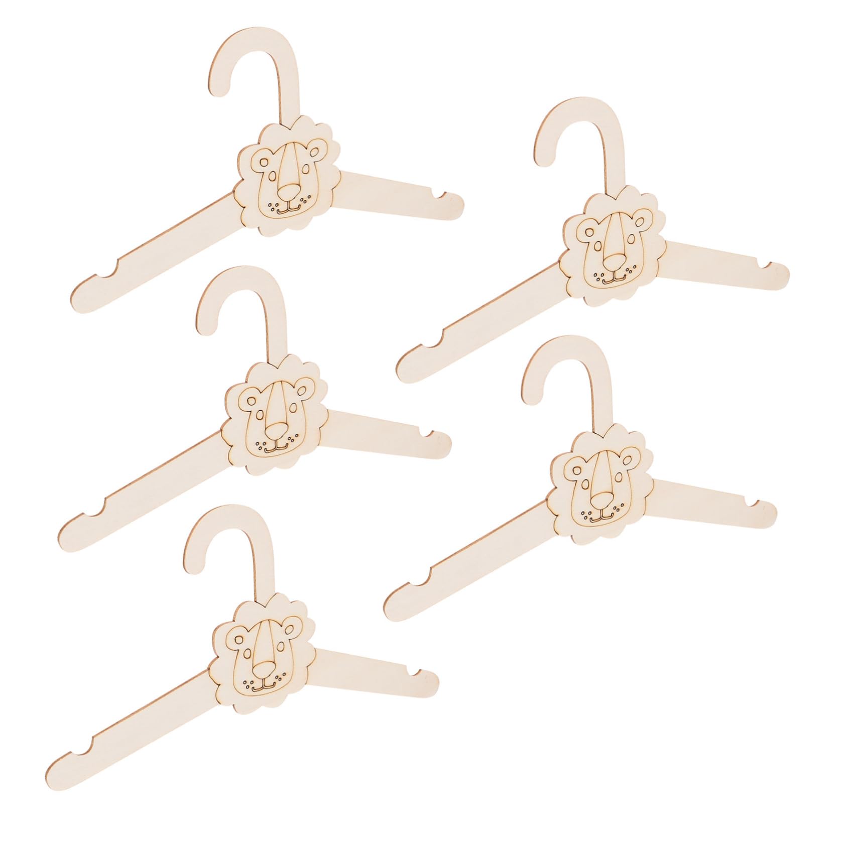 VILLFUL DIY Decorative Wooden Lion Hangers 5pcs Baby Room Decor Nursery Decor Non Slip Coat Hangers for Boys and Girls