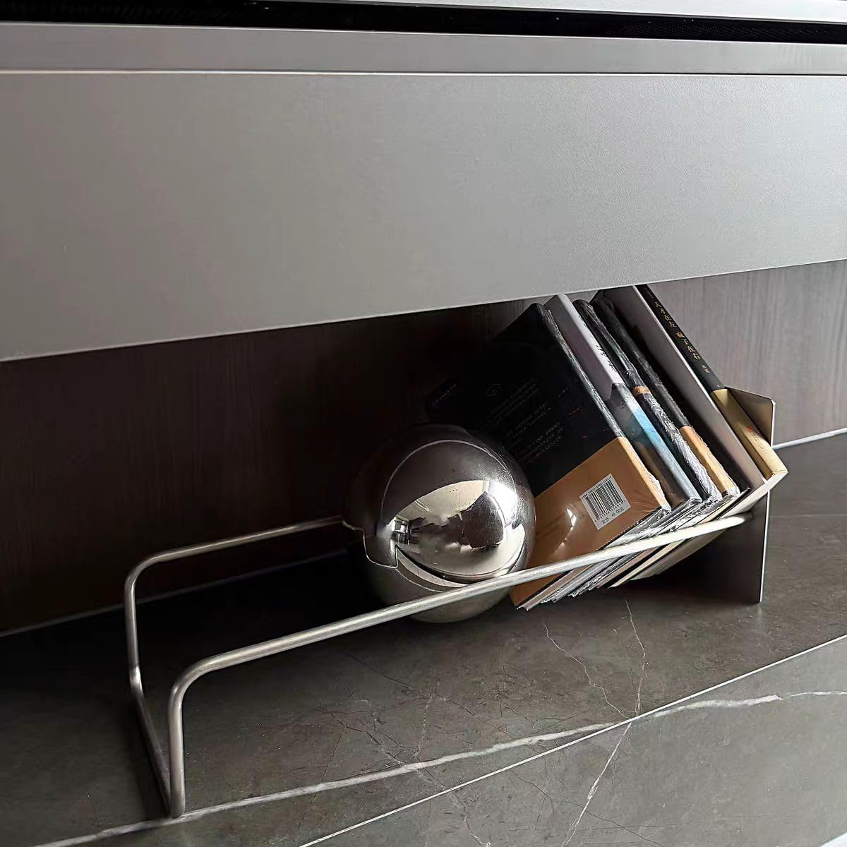 Stainless Steel Desktop Magazine Rack and Book Organizer, Modern Office Storage Shelf with Display Stand, 18.9 inches Length (Sliver)