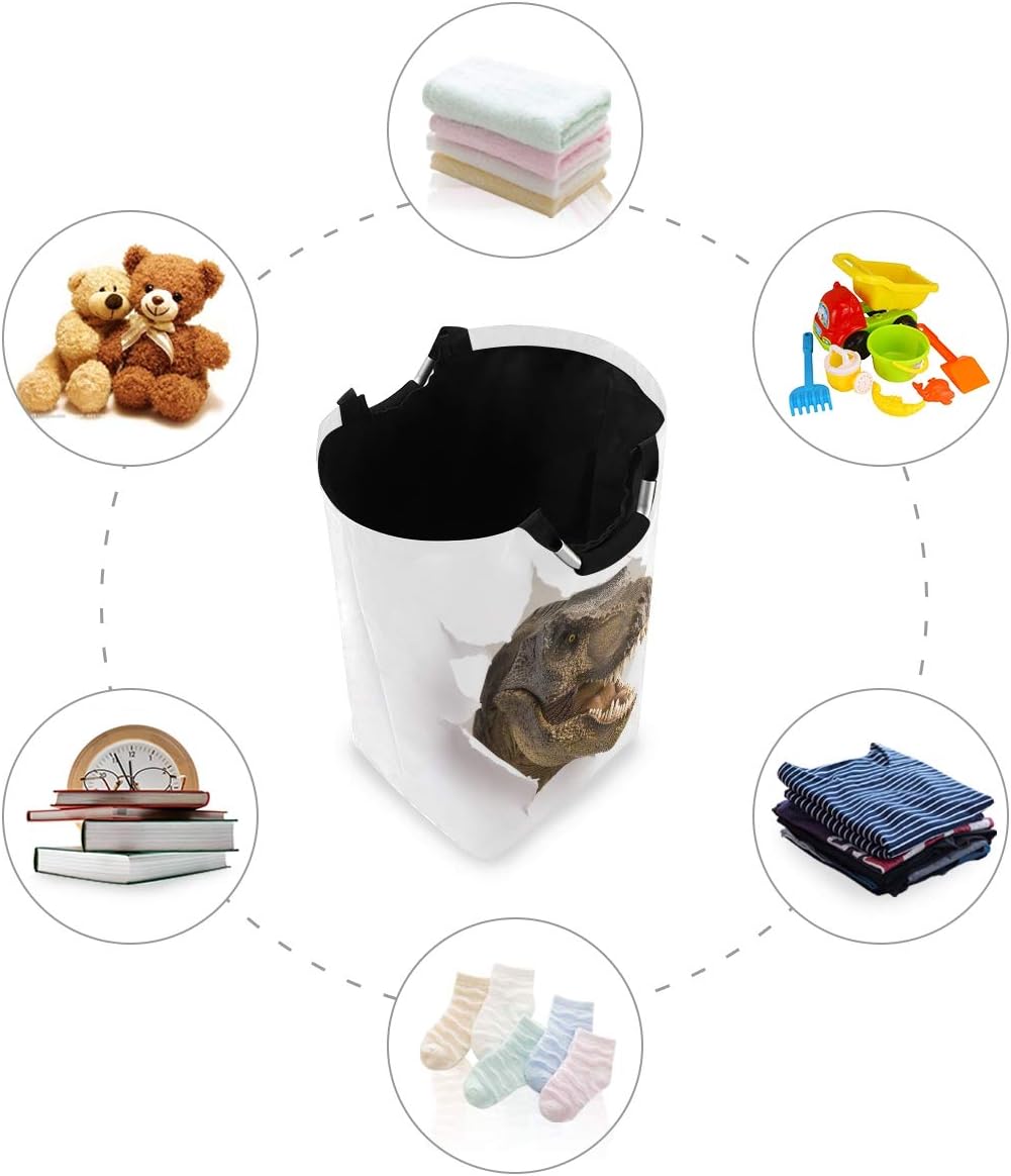 SUABO Laundry Hamper Round Storage Dinosaur T-Rex Through The Paper Wall Large Storage Basket Clothes Laundry Hamper Toy Books Holder Collapsible Basket
