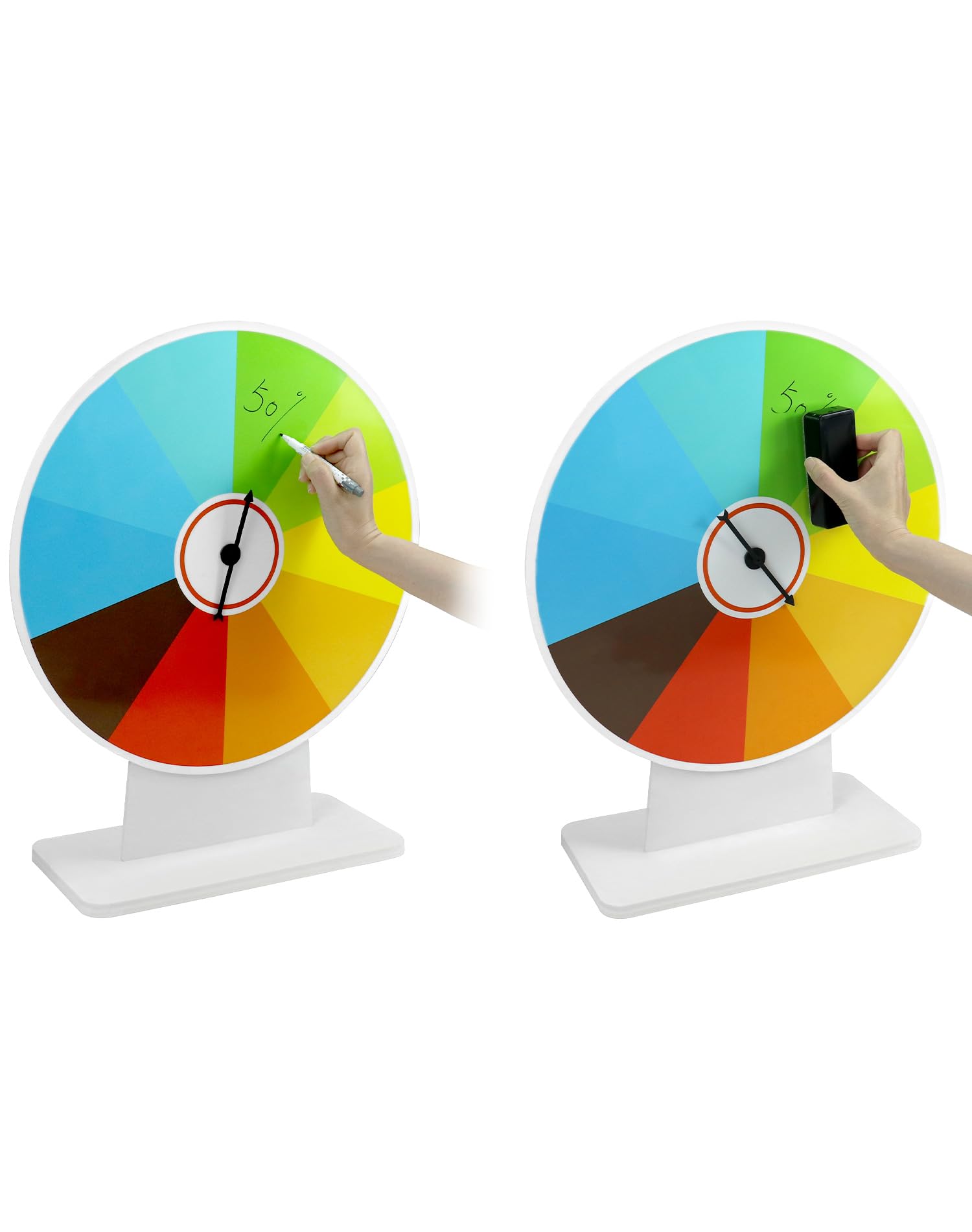 QWORK® Ruleta de la Suerte Multicolor de 50 cm, 10 Secciones, fácil de Escribir y Limpiar, para Juegos de Mesa, Juegos de lotería, promoción de Ventas