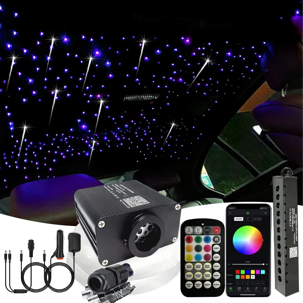 FIREWORK Meteor Starlight Headliner Kit, 16W Twinkle RGBW Fibre Optic Lights Star Ceiling Light with Music+APP+Remote Control 650pcs*0.03in*13.1ft/4m + Shooting Star kit
