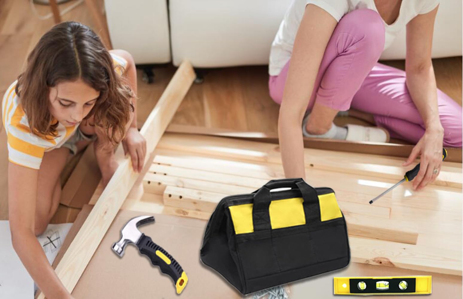 Set di attrezzi veri per bambini, 24 pezzi, strumenti per la lavorazione del legno con borsa degli attrezzi, include martello da carpentiere, pinze, cacciaviti, livella, occhiali di sicurezza