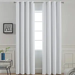 Yakamok Blackout Curtains Room Darkening Thermal Insulated Window Panels,Solid Grommet Top Drapes for Bedroom/Living Room(52Wx90L,Greyish White, 2 Panels)