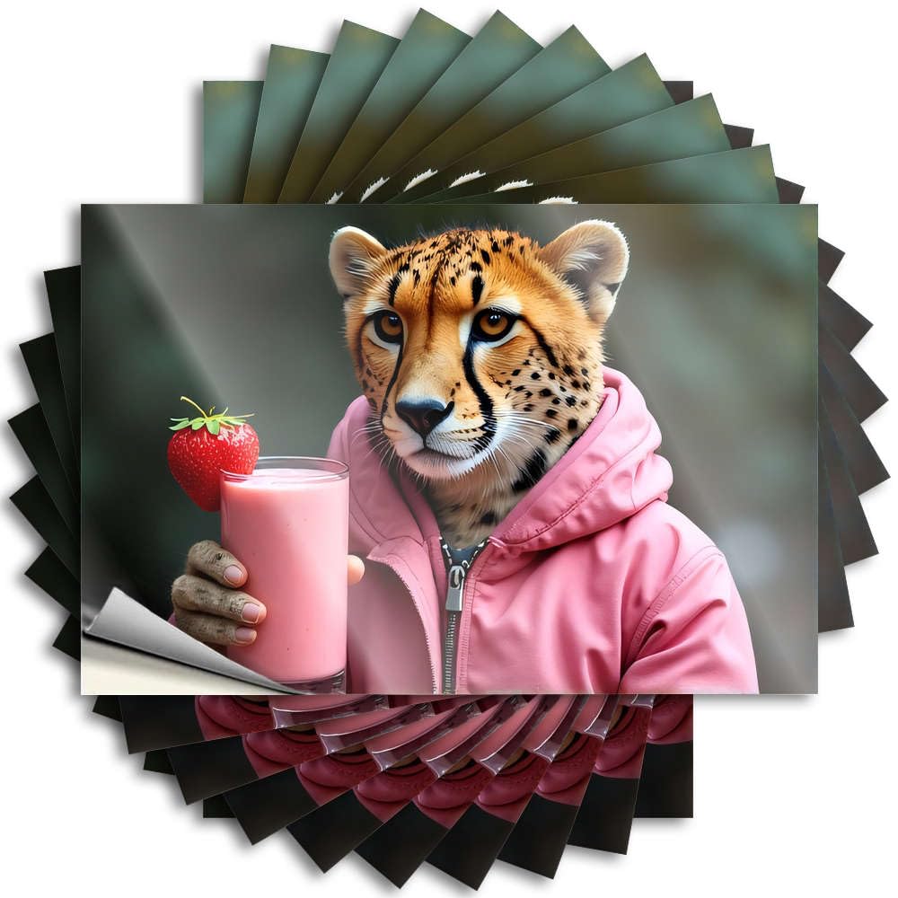 Mens Decor Water Tattoo - A Cheetah in A Pink Hoodie Holding A Strawberry Smoothie Case Waterproof Vinyl Sticker(6X9CM)