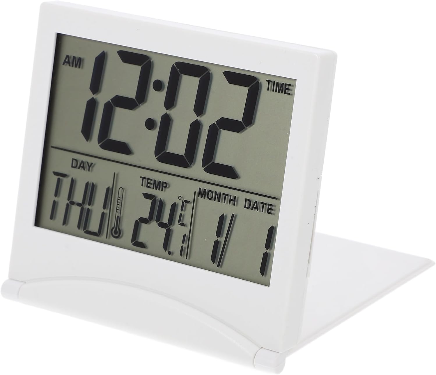 Foldable Electric Alarm Clock with Calendar and Temperature Display for Desk and Nightstand Use