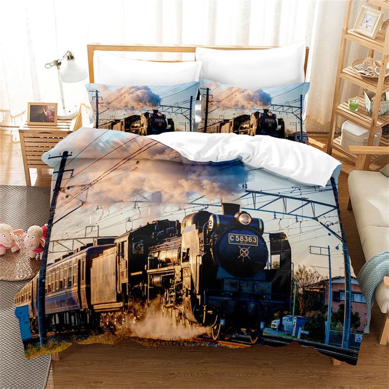 Housse de couette train douce à fermeture éclair, parure de lit ado sans repassage
