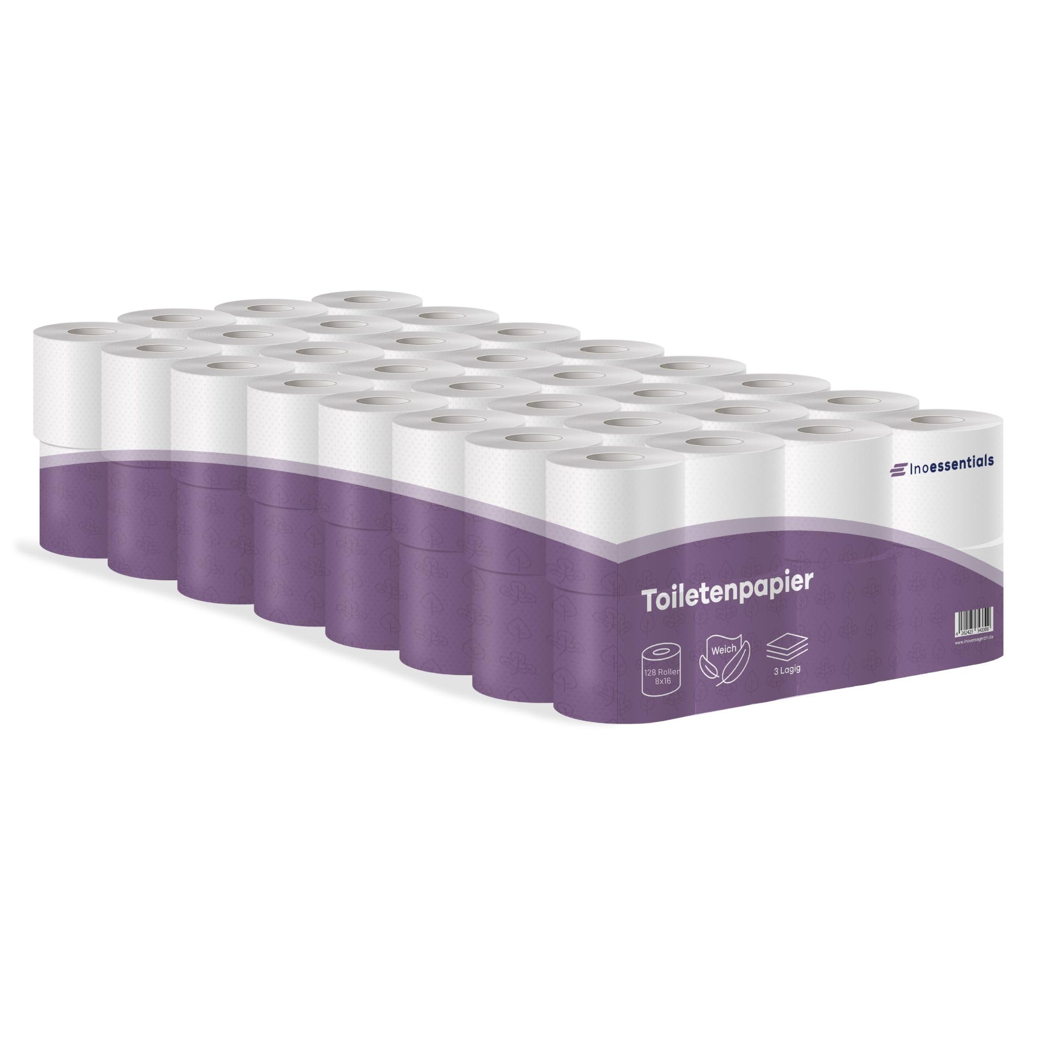 Inoverse 128 rollos de papel higiénico de 3 capas, 150 hojas por rollo, papel higiénico suave y fuerte, 100% celulosa, paquete grande, 2 unidades (64 rollos/1 unidad)