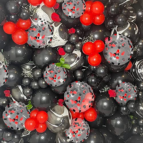 Image of Red Black Confetti Balloons Garland Arch Kit, 120 PCS 12in 10in 5in Latex Red Black Confetti Balloons for Wedding Birthday Anniversary Celebrations Valentine's Day Party Decoration