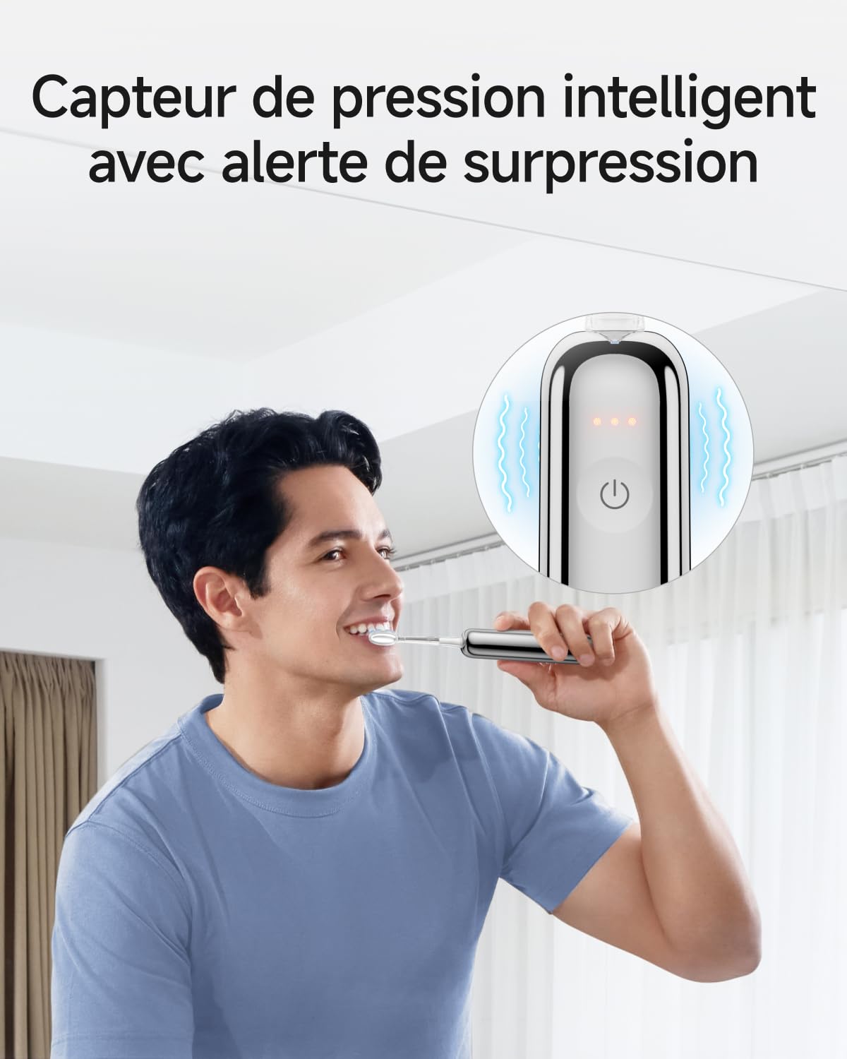 Laifen Wave Pro Brosse À Dents Électrique Technologie WaveMotion, 60° Oscillation 66 000 VPM, 70 Jours d'Autonomie, Capteur de Pression, Charge Sans Fil avec 2 Têtes Pro (Acier Inoxydable)