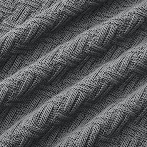 Image of TREELY 100% Cotton Knitted Throw Blanket 50 x 60 Inches, Dark Grey