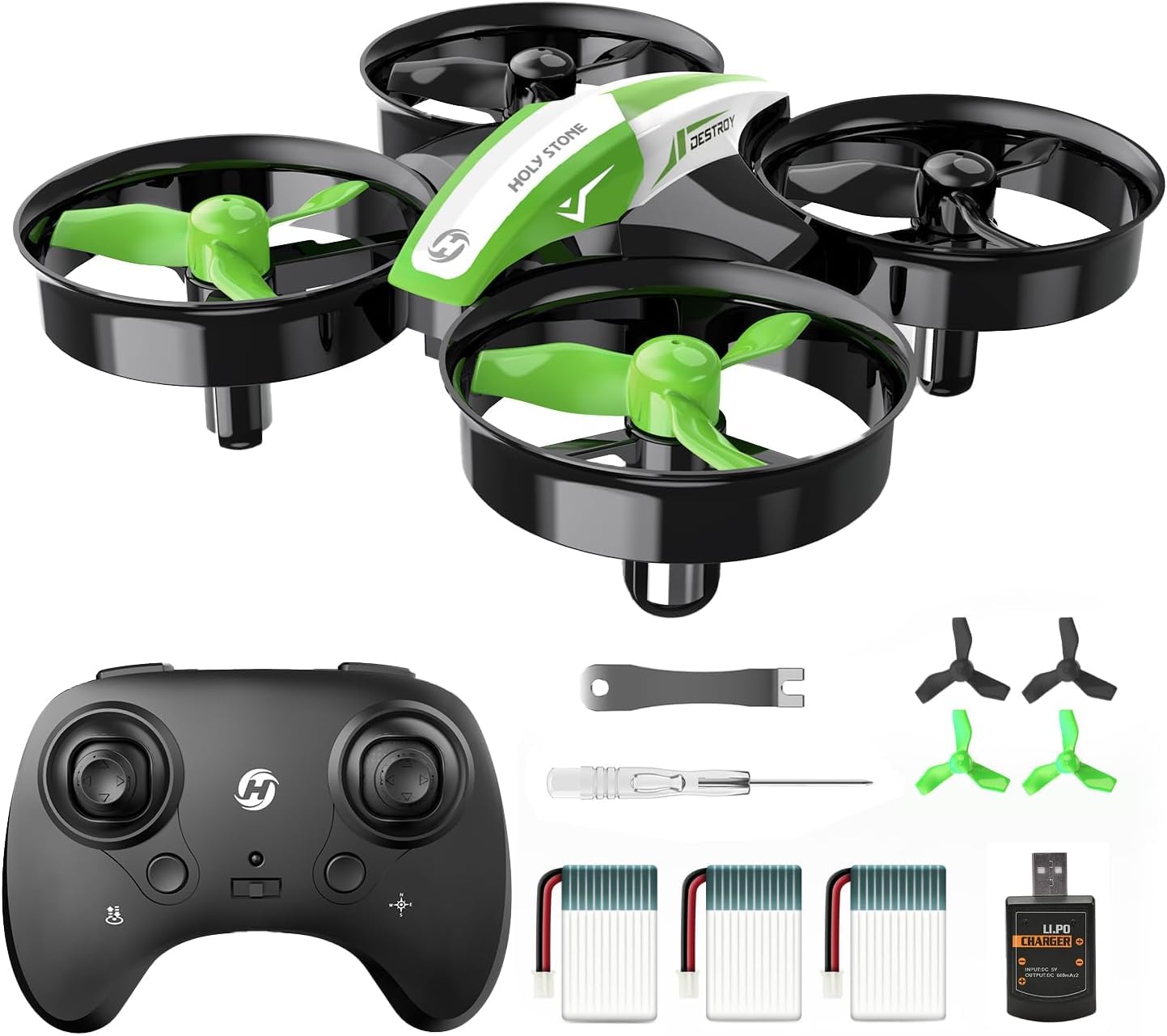 Holy Stone HS210 Mini Drone per Bambini, Aereo Quadcoptero Giocattolo RC per Interni per Ragazzi e Ragazze con Hover Automatico, Flip 3D, 3 batterie, Modalità Senza Testa, Ottimo Regalo,Verde