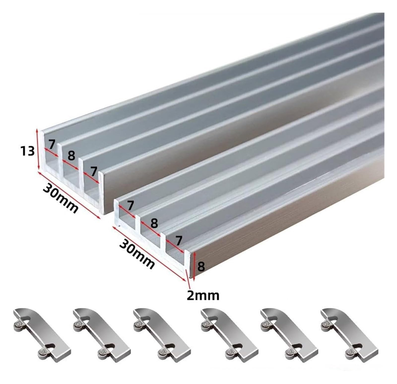 Kit de herrajes para puertas corredizas de vidrio, riel de aluminio para armarios, armarios y ventanas (100 cm a 300 cm)