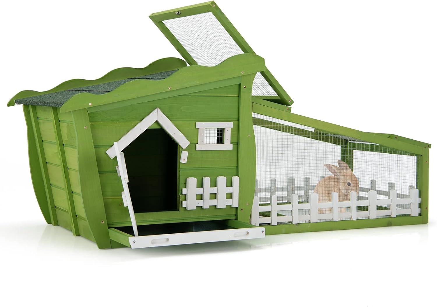 COSTWAY Wooden Rabbit Hutch, Outdoor Guinea Pig House Bunny Run Cage