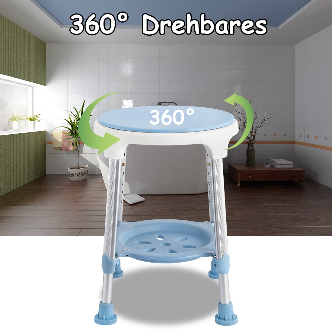 NAIZY Sgabello da doccia girevole a 360° 42-54 cm sedia da doccia per anziani sgabello da bagno regolabile in altezza antiscivolo con mensole sgabello da bagno aiuto doccia rimovibile