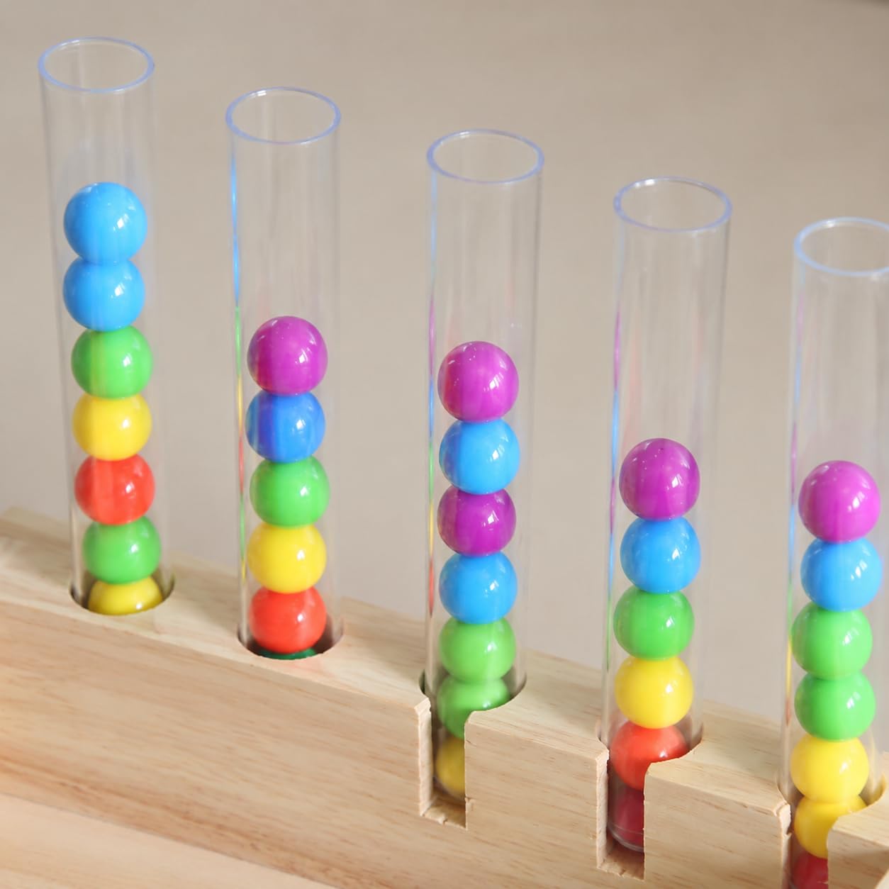 Jugue Educativo Madera, Set csificación Elementos con Tubos y Pinzas, Juego coordinación Ojo Mano, motricidad Fina 4-6 años