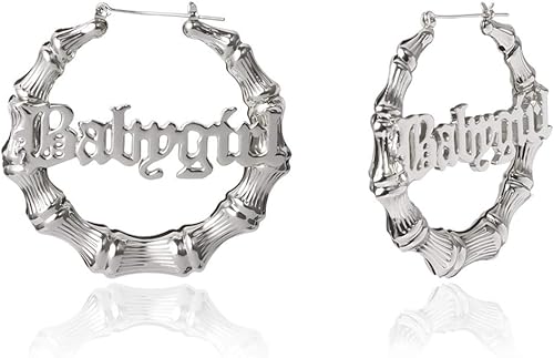 Miniatura 2 de Pendientes de aro retro con palabra de bebé, hip-hop, dorados, grandes, huecos, redondos, redondos, con letras exageradas, personalidad exagerada,