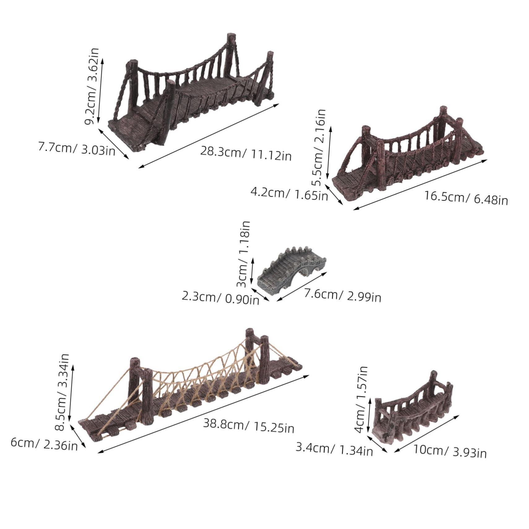 Lot De 5 Ponts Miniatures en Résine pour Décoration D'Aquarium Maison De Poupée Jardin Féerique