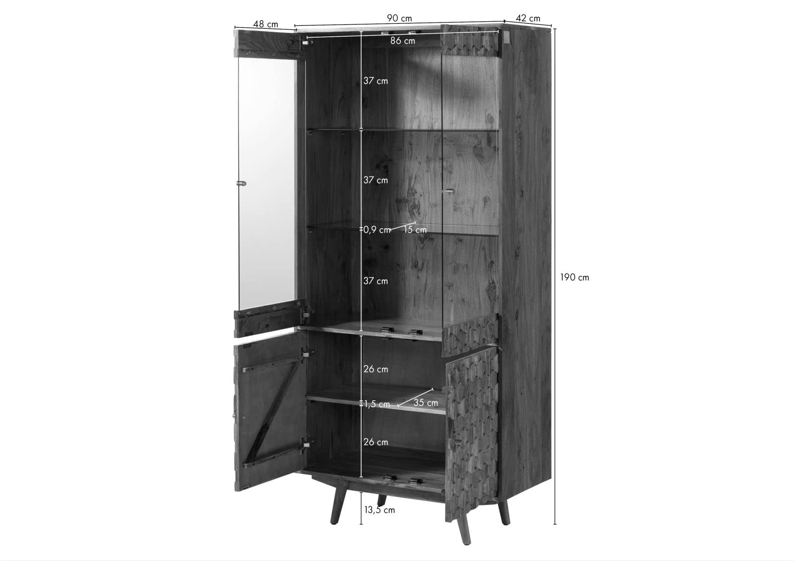 MASSIVMOEBEL24.DE | MOSAYK Vetrina di acacia, colore: naturale laccato, dimensioni: 90 x 42 x 190 cm (larghezza x profondità x altezza)