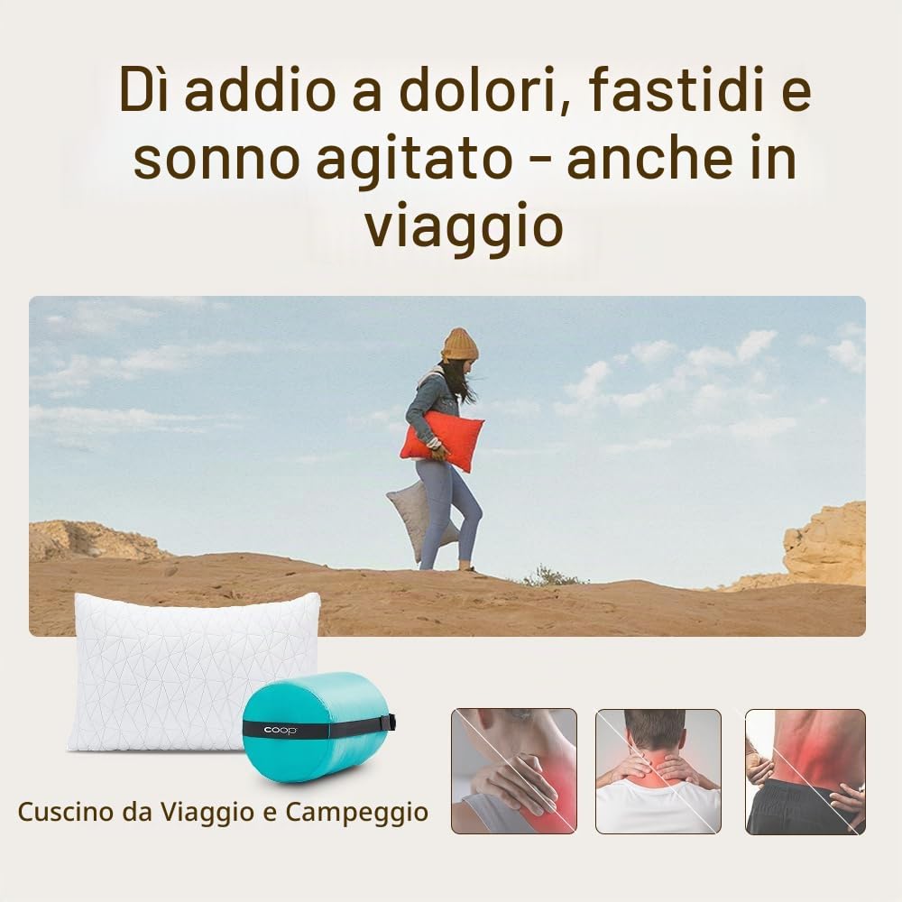 Coop Home Goods Cuscino da campeggio e da viaggio in memory foam triturato di alta qualità, con rivestimento comprimibile in viscosa di rayon di bambù – Include sacco per il trasporto e viaggi 48,3 x