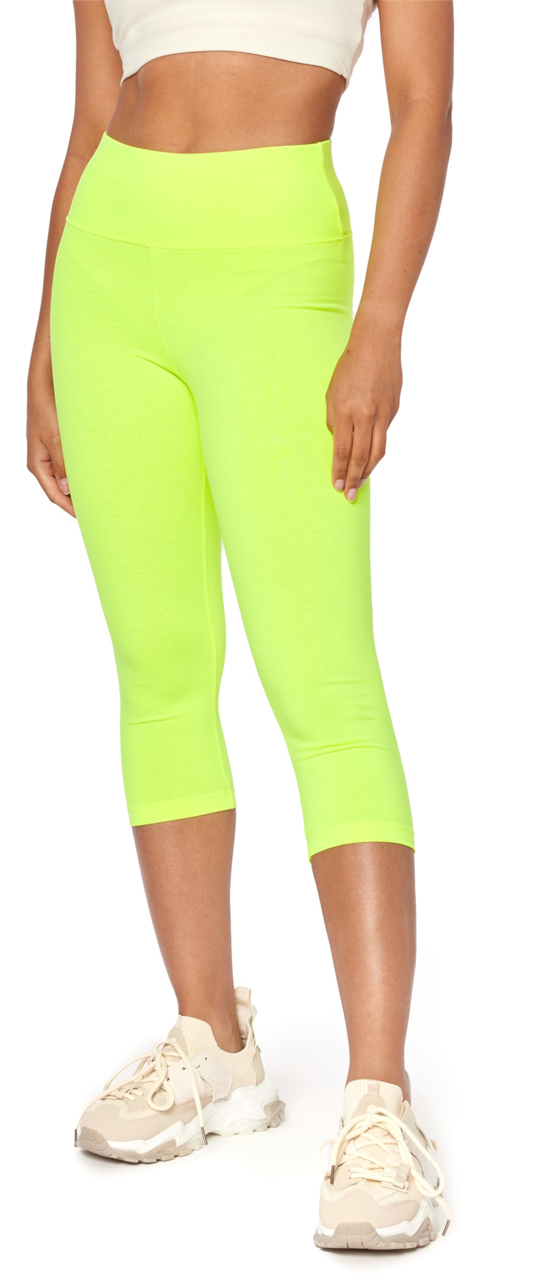 Bellivalini Neon Leggings Damen High Waist 3/4, Gym Damen Leggings, Knallige Hosen ideal als Festival Outfit oder Teil von einem 80er Jahre Outfit BLV50-298
