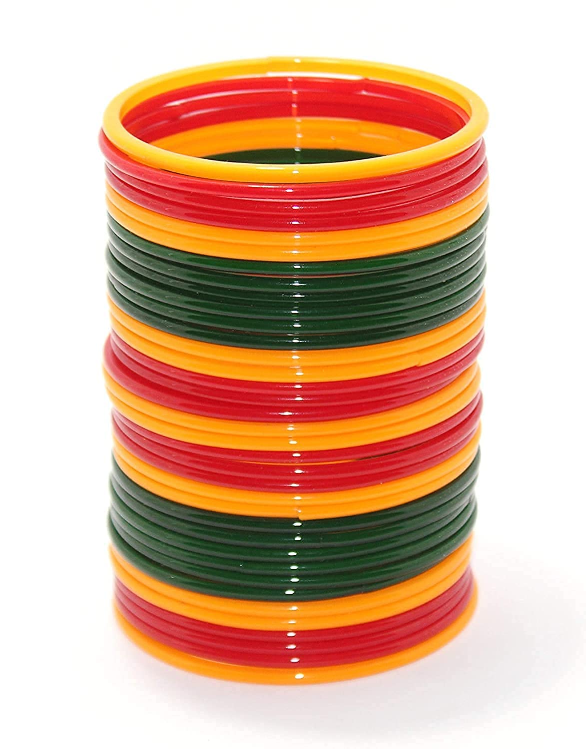 A g Plain Glass Bangle Set in Yellow/Red/Green Color (Pack of 36)-picture-39