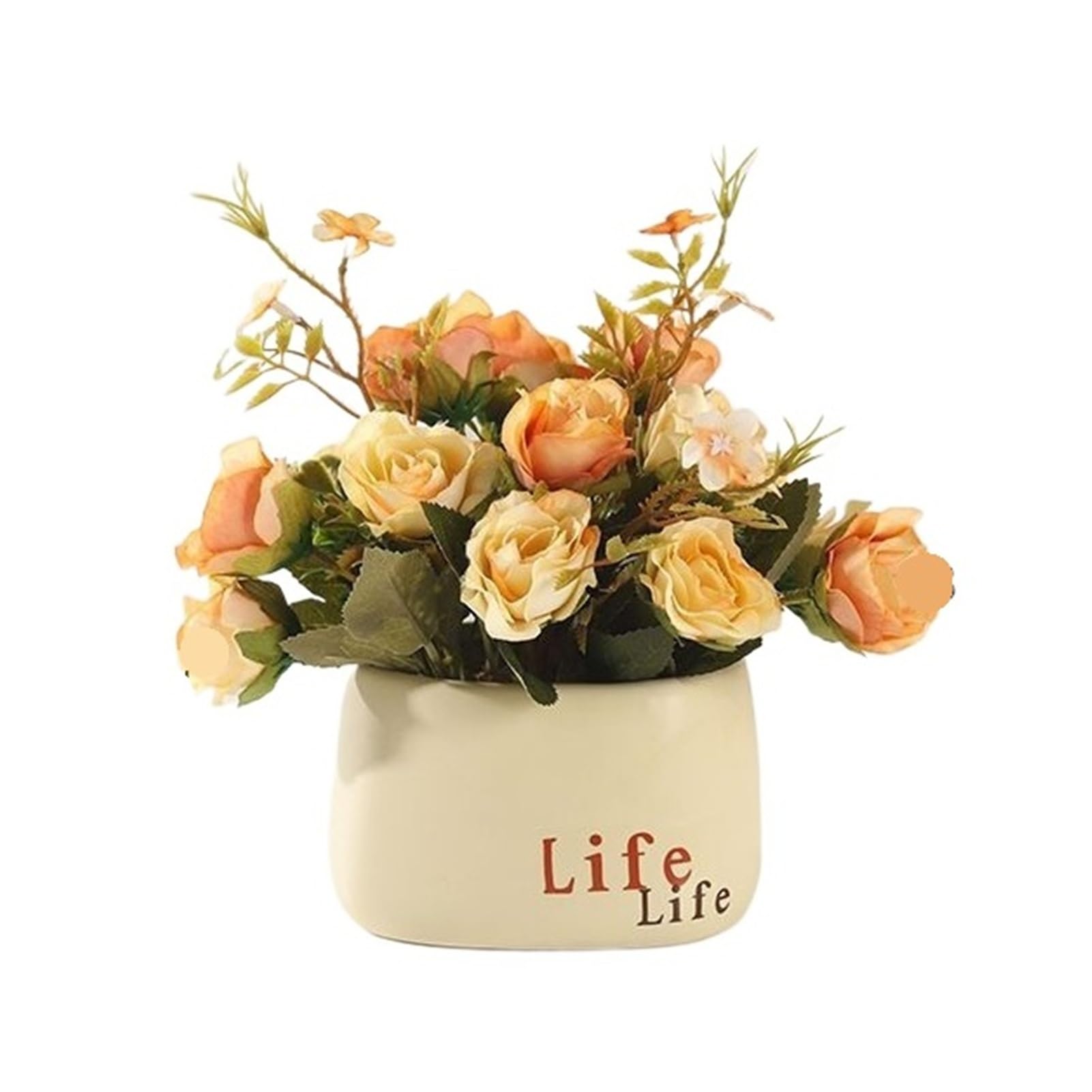 FORVEXILLA Artificial Sunflower Arrangement Ceramic Pot Fake Floral Ornament Decor Greenery