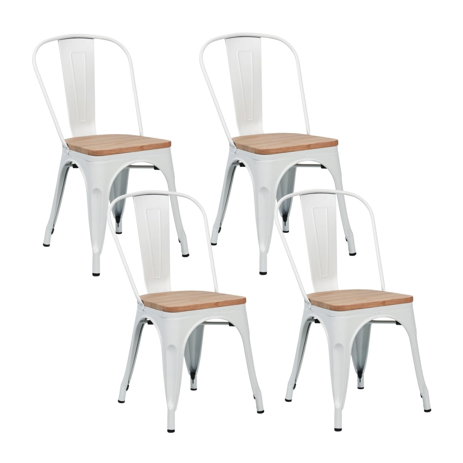 THINIA HOME Pack 4 Sillas Apilables Industriales de Acero y Madera 45x45x85cm