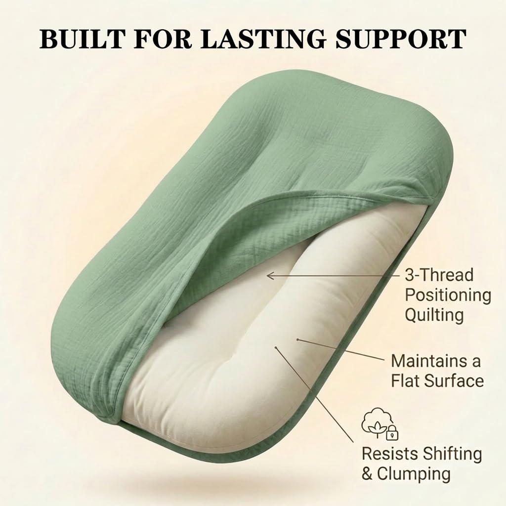 Infant Support Mat, Muslin Cotton Cover, Supportive Tummy Time Mat for Supervised Awake Use, Lightweight Nursery Essential (0-24 Months), Green