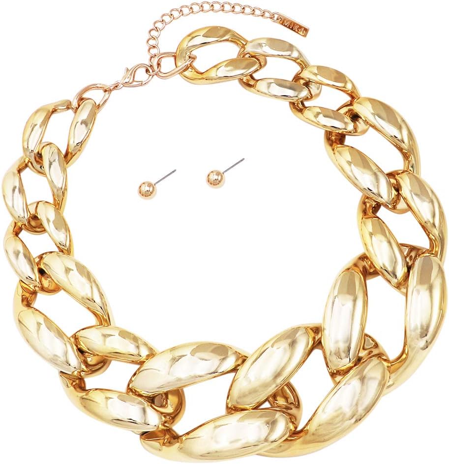 Rosemarie & Jubalee Women's Bold And Colorful Statement Chunky Resin Links Chain Necklace Earring Designer Jewelry Set