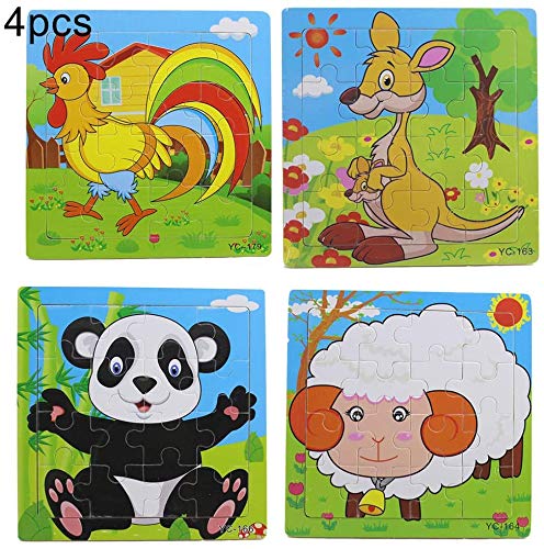 Puzzles Board Toy,4Pcs Cartoon Panda Animal Wooden Puzzle Boards Kids Educational Toy Gift - Random Style 4pcs