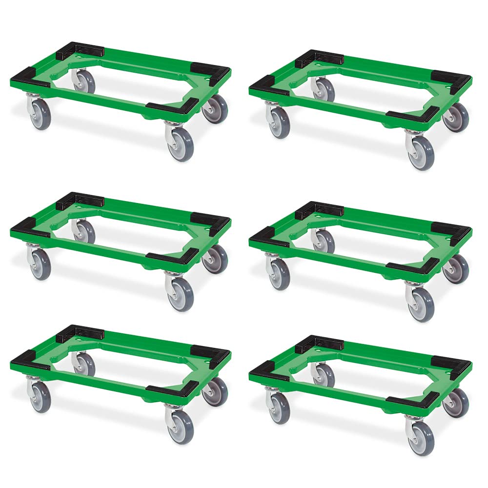 BRB 6 Transportroller für 600x400 mm Drehstapelbehälter, offen, gr. Gummiräder, grün