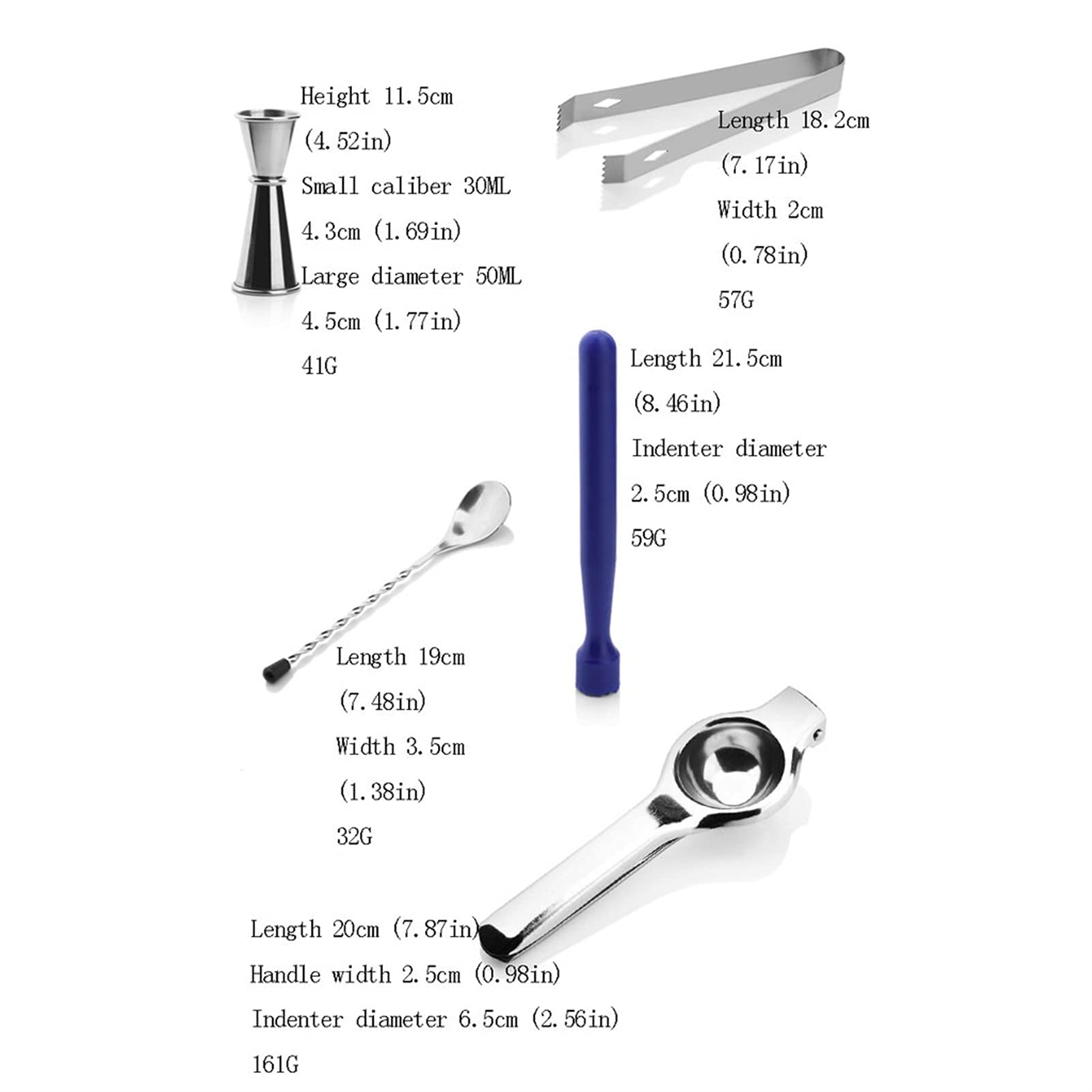 Mezclador de vino Conjunto de agitadores de cócteles Premium, Set de barman de acero inoxidable de 8 piezas Conjunto de colador de cócteles, Jigger, Bar Spoon & Pourers, Accesorios Cocktail Bar Set de
