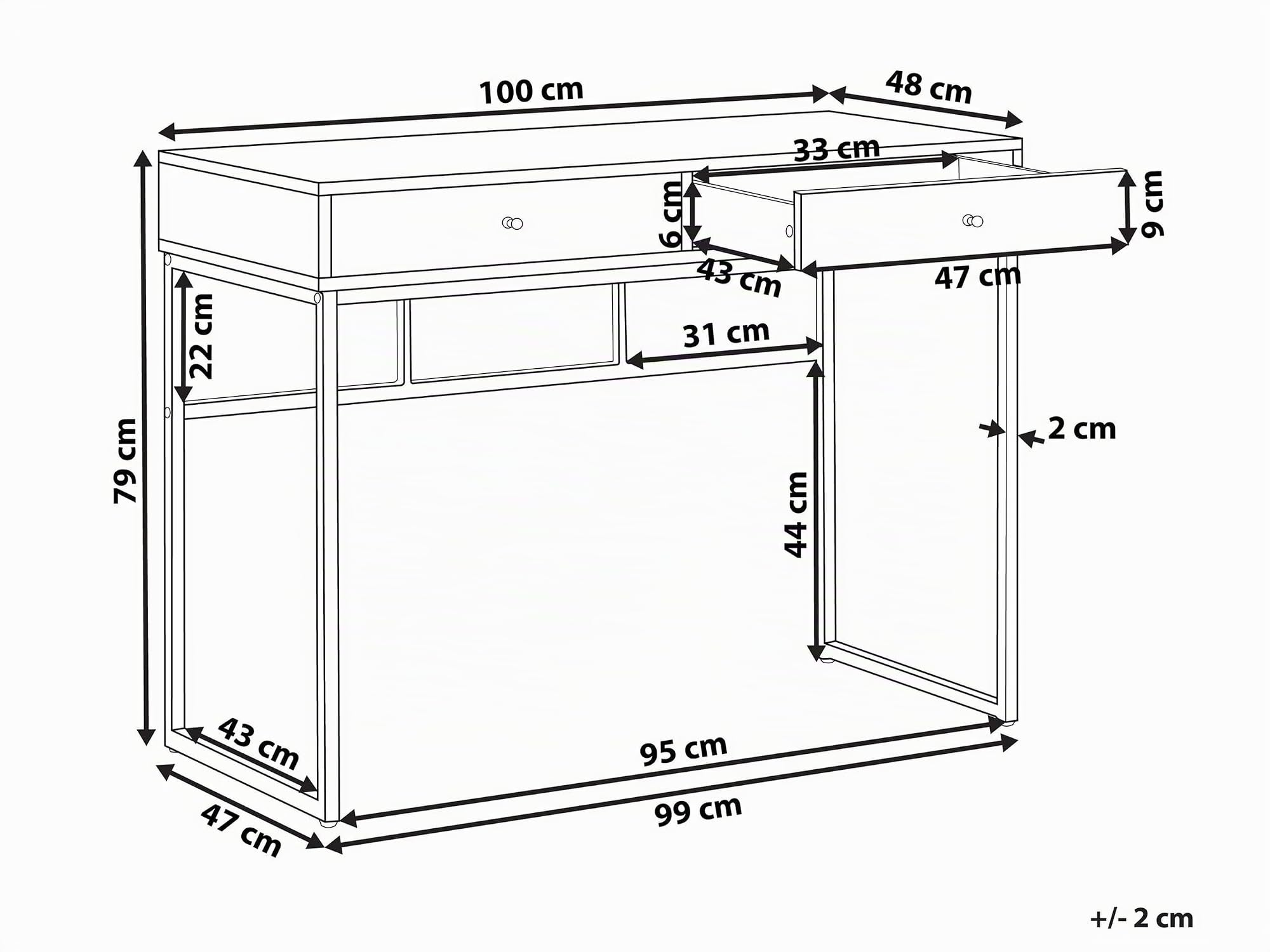 Beliani Console Bureau à Domicile Glamour à 2 Tiroirs à Base en Métal Doré et Plateau Blanc Daphne