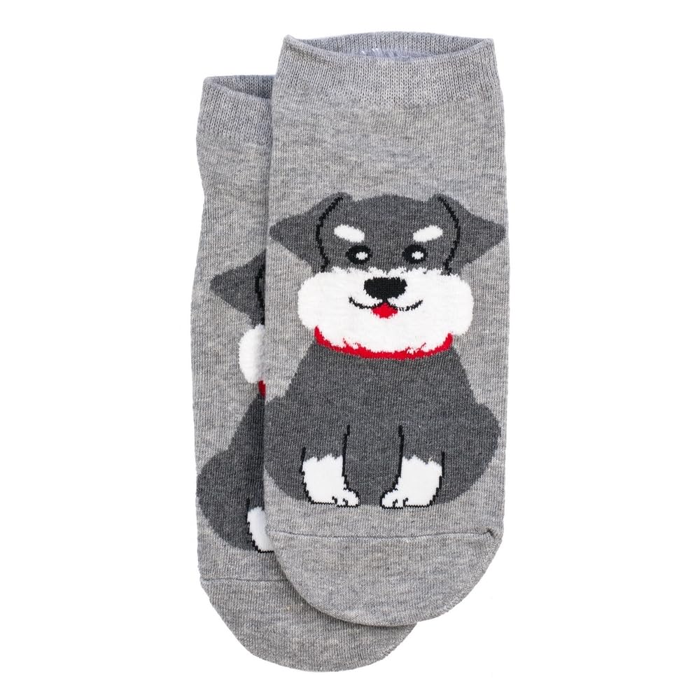 Joe Cool Unisex Grey & Black Cotton Blend Ankle Socks With Schnauzer Motif