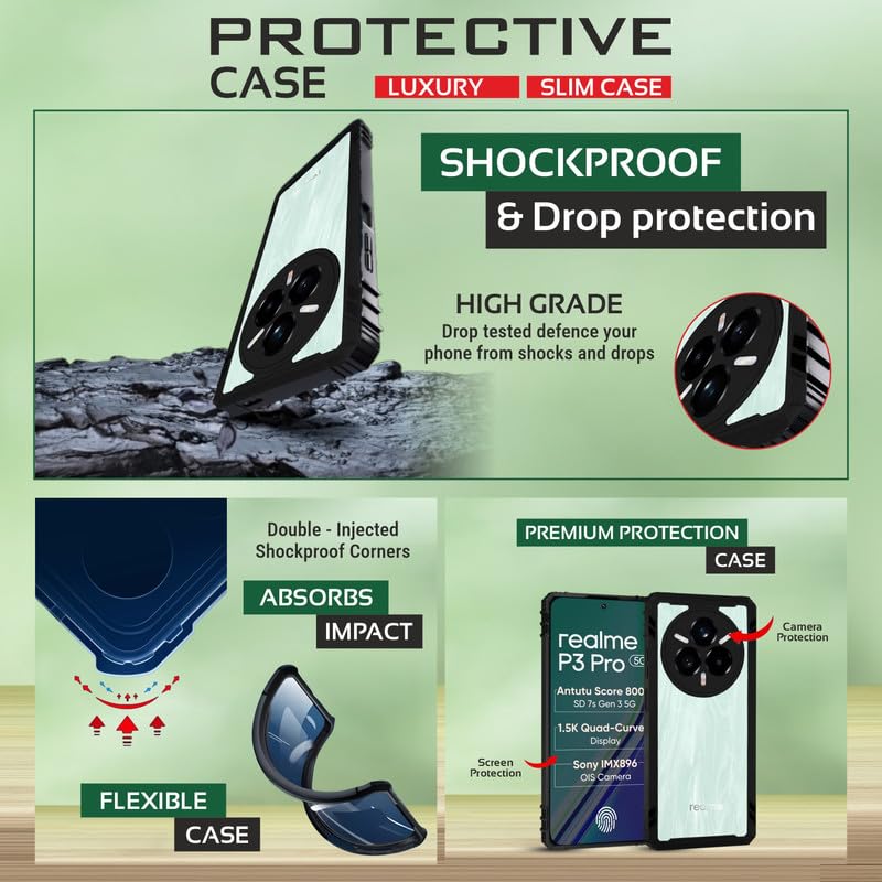 Image of AIBEX Crystal Clear Back Cover Case for Realme P3 Pro 5G / Realme 14 Pro Plus 5G | Transparent Non-Yellowing Back | Shockproof 360 Protection | Slim Fit PC & TPU Design