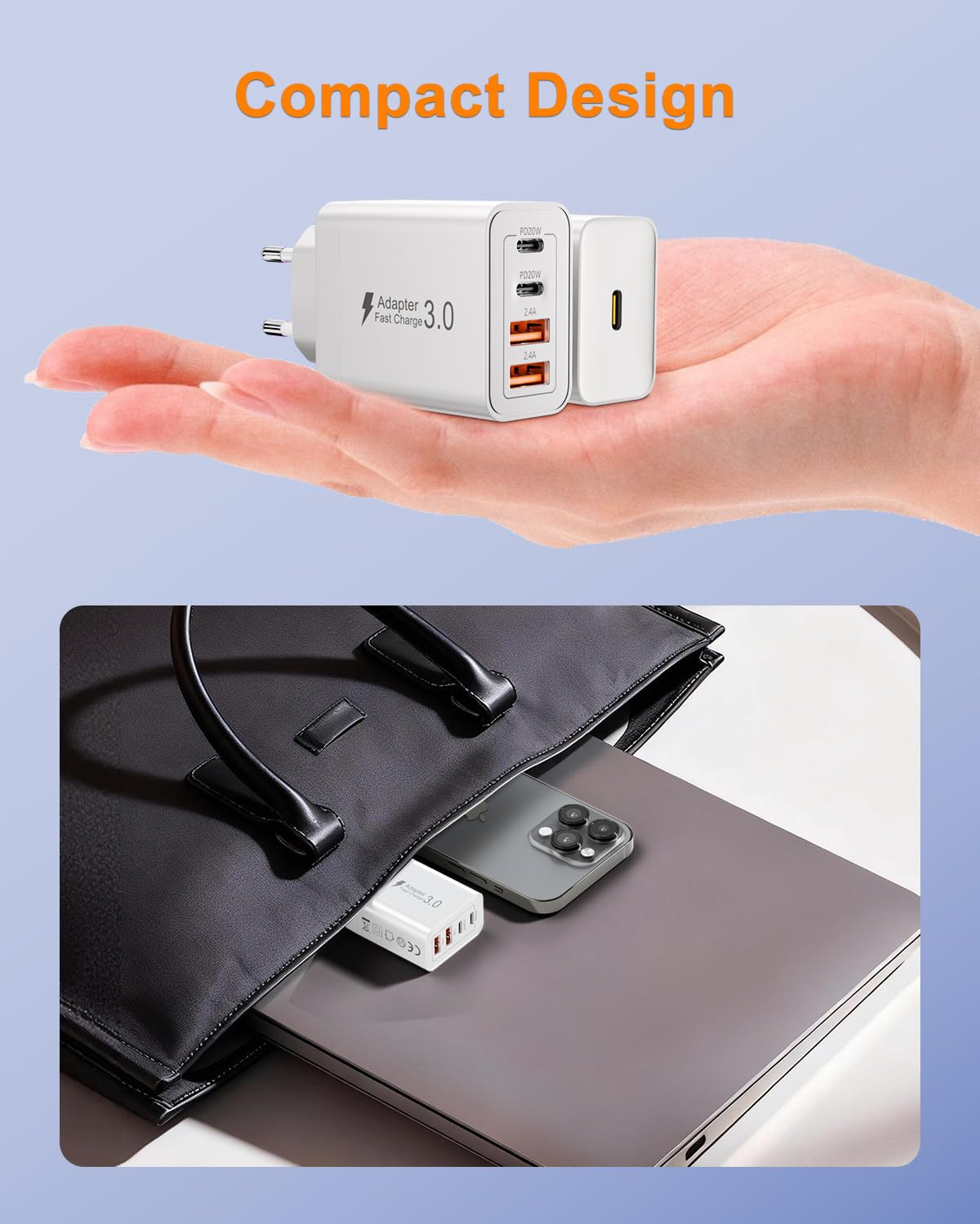 Cargador USB C, 40W cargadors USB 4 Puerto, Cargadors Rapida QC 3.0, Cabezal Tipo C para iPhone 16 15 14 13, Samsung S25 S24 S23, Huawei, Cargador USB Multiple — view 7