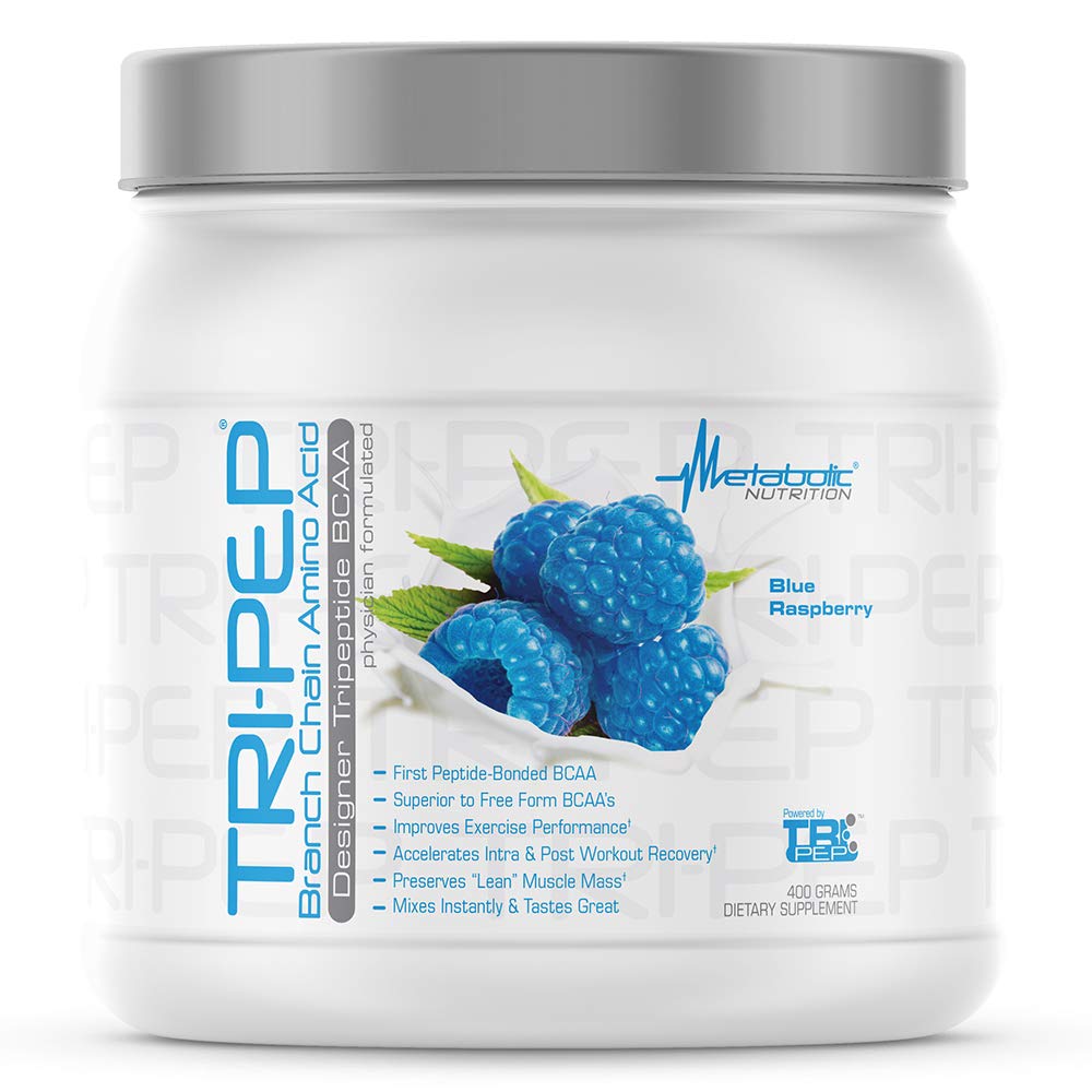 Metabolic Nutrition - TRIPEP - Tri-Peptide Branch Chain Amino Acid, BCAA Powder, Pre Intra Post Workout Supplement, Blue Raspberry, 400 Grams (40 Servings)
