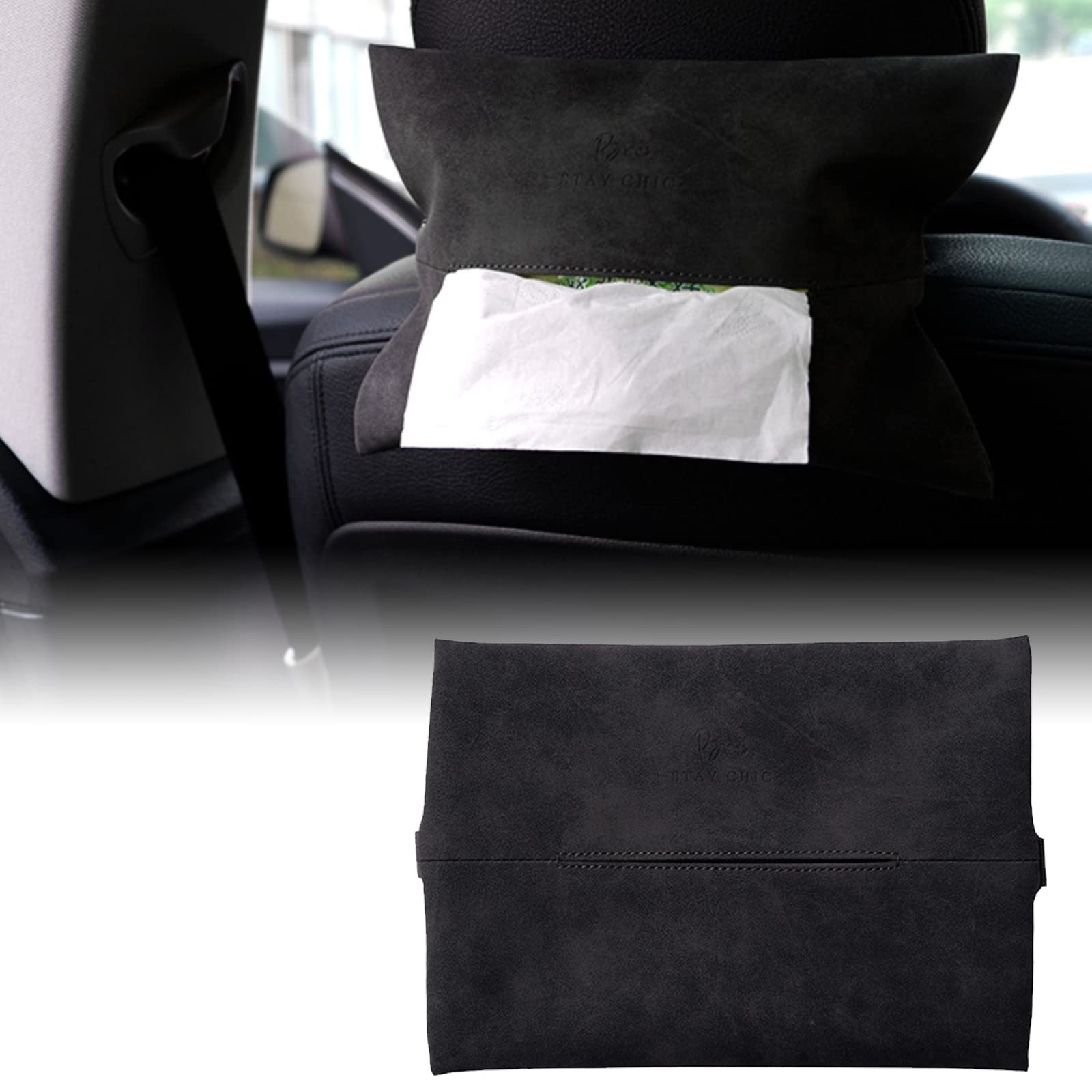 【りがとうご】 ️ティッシュケース️ 吊り下げ 車 ブラック 黒便利 おしゃれ 箱ティッシュ キャンセル