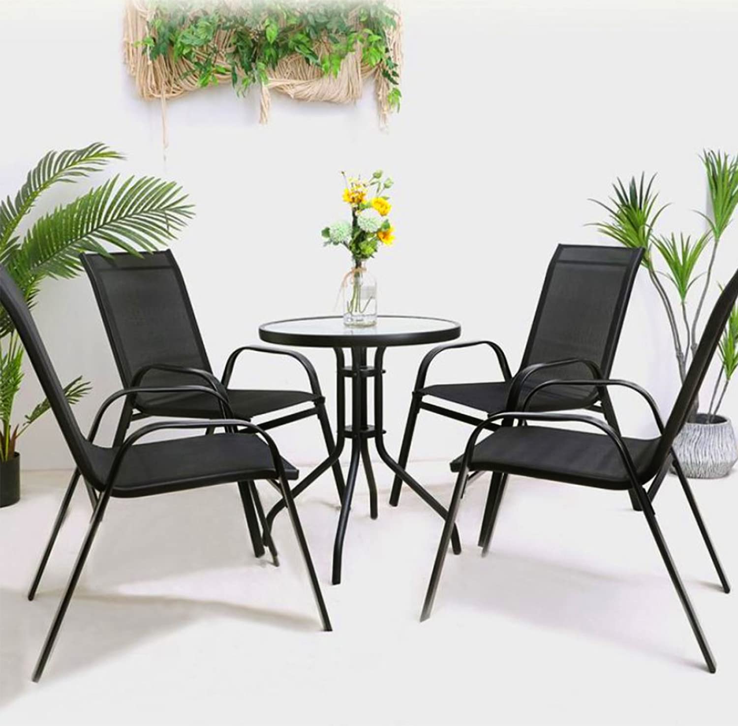 Balkonstühle 4er Set Gartenstühle Hochlehner Stapelbar bis 150 kg Belastbar Metall 23460