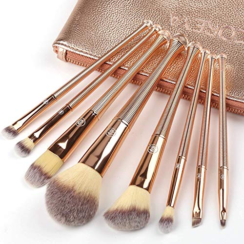 ZOREYA Makeup Brush Set,8Pcs Premium Synthetic Makeup Brush Set for Contouring Powder Contour Foundation Eyebrow Eye Shadow Kabuki, Rose Gold Makeup Brushes Kit with Leather Carrying Bag