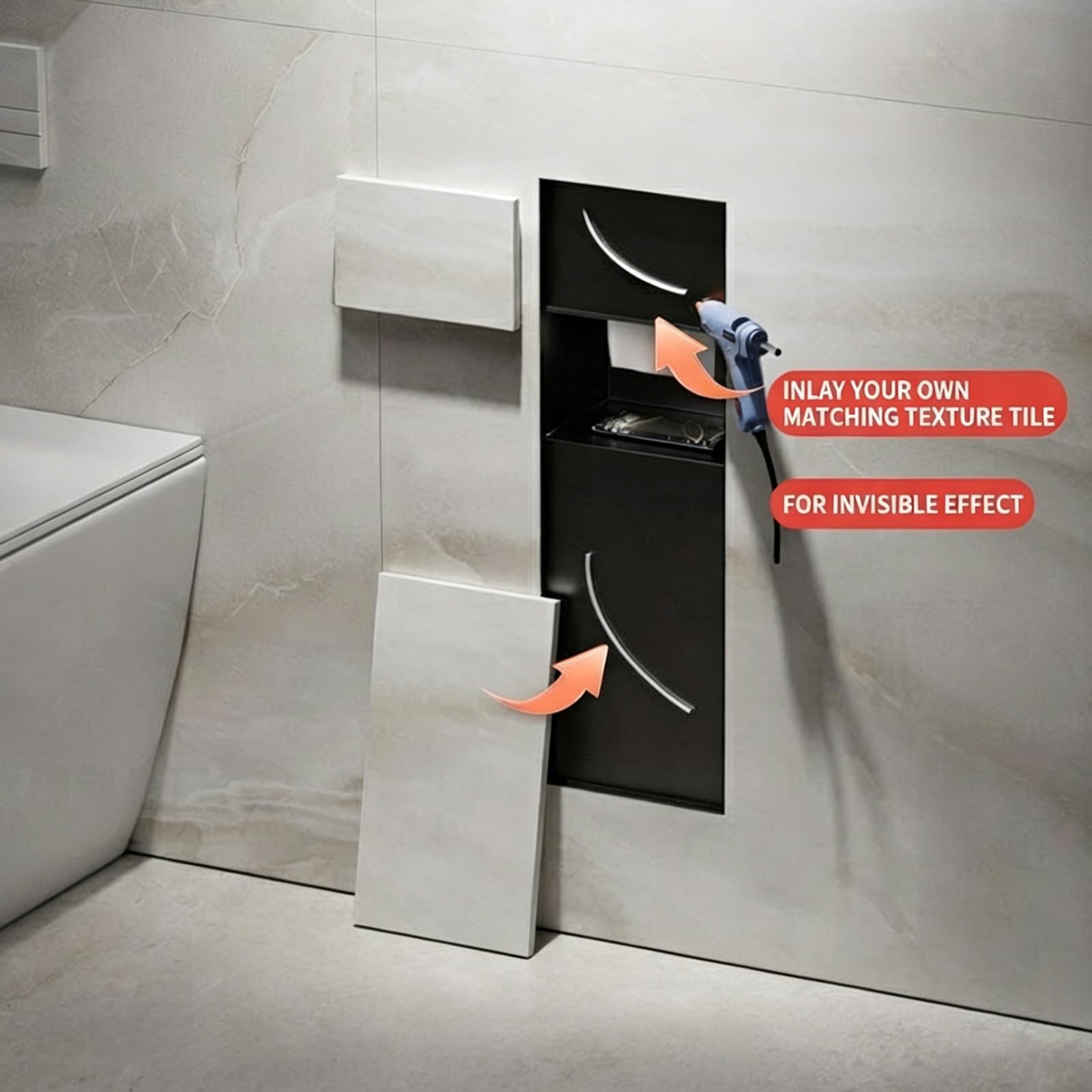 Nicho de Pared, 5-en-1 de Acero INOX 304, Armario Empotrado con Papelera Oculta & portarrollos, Diseño Minimalista para alicatar