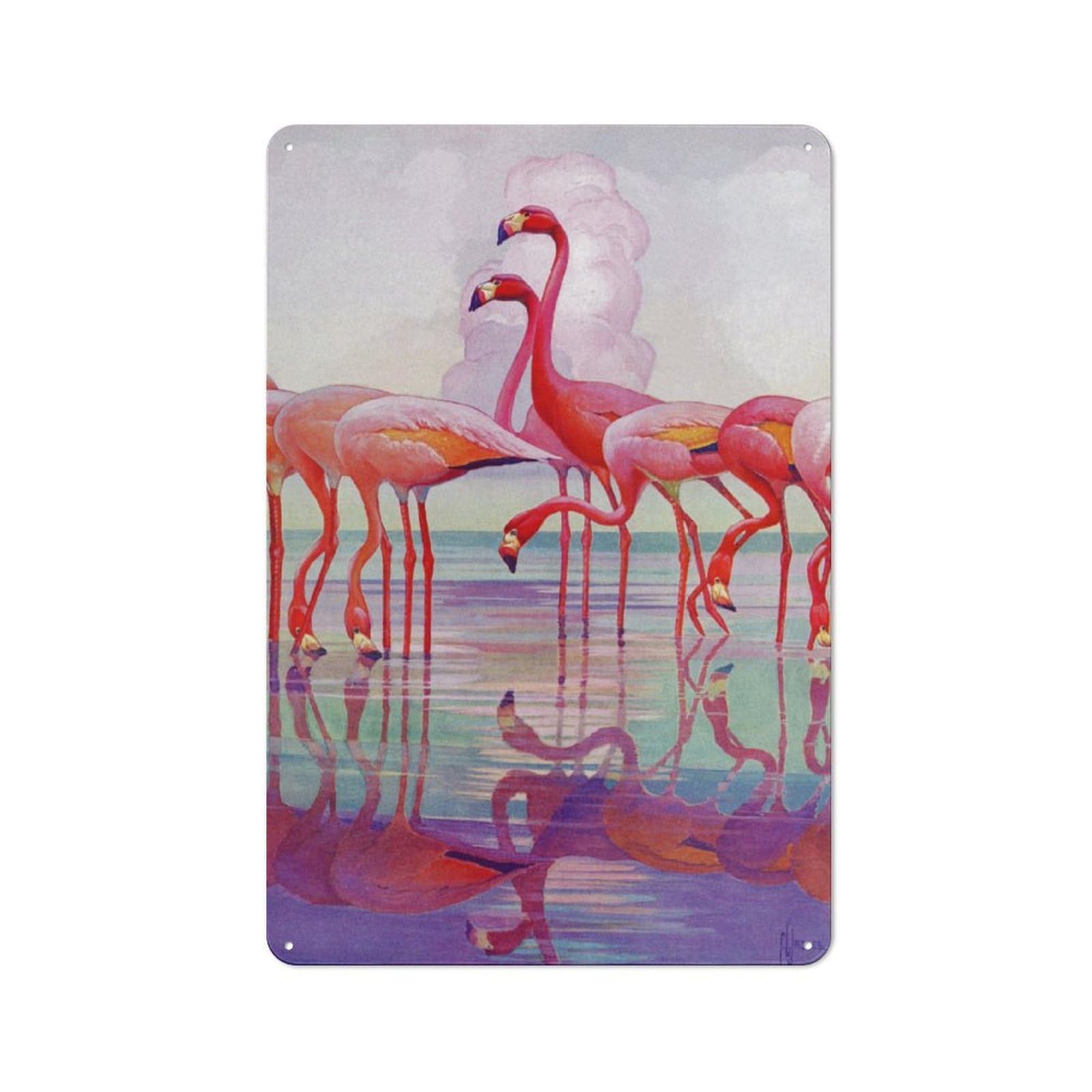 Junmoney Flamingos 30X20cm Vintage Metal Plaque With For Garage Or Workshop, A Christmas Gift For People Styling Garage And Workshop