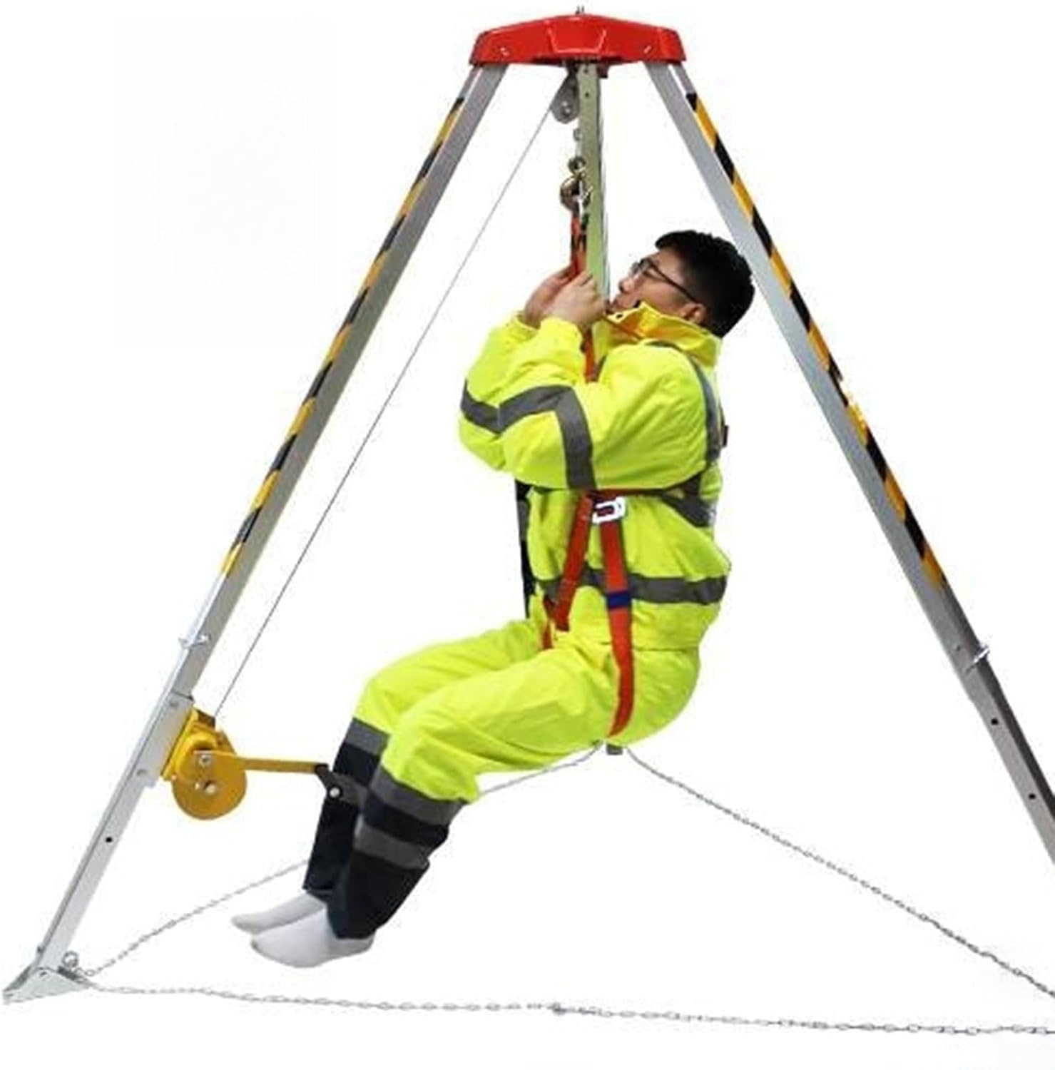 Kit de trípode ajustable para espacios reducidos con arnés seguro y protección contra caídas de 32.8 pies, pies antideslizantes de aluminio ligero, equipo de rescate de emergencia y extinción de