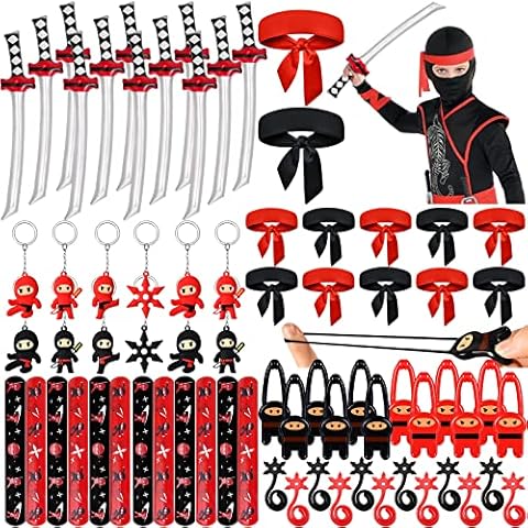Lorfancy 72 Pcs Ninja Party Favors Supplies Kids Ninja Toys Headbands Slap Bracelets Stickers Keychains Accessories Boys Ninja Samurai Birthday Party Decorations Goodie Bag Fillers Gifts Cover