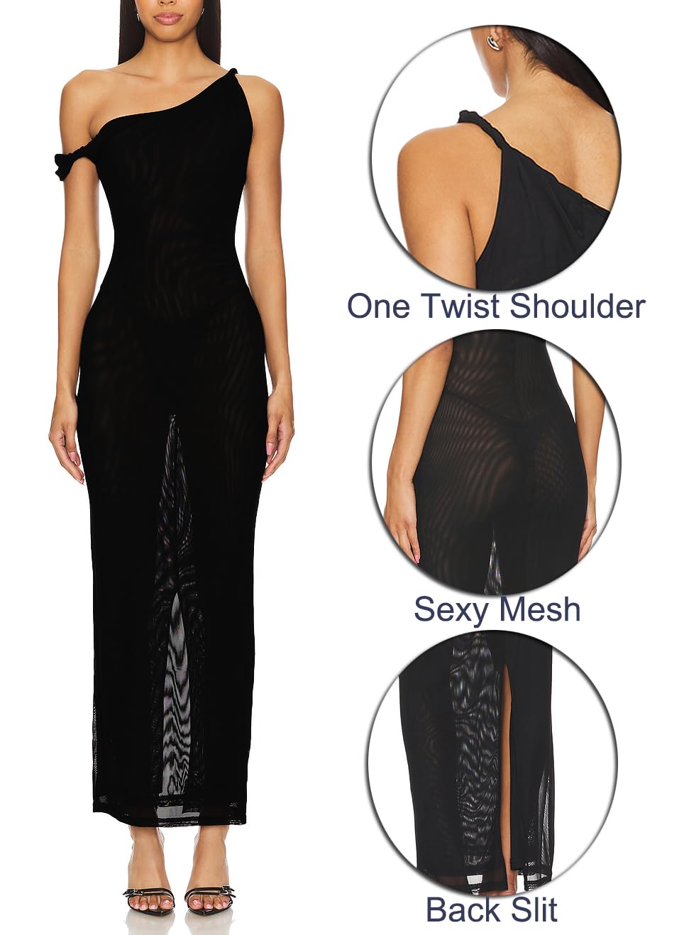 Abito formale da donna monospalla con spacco posteriore sexy in rete aderente maxi abito una spalla attorcigliata copricostume da spiaggia 387