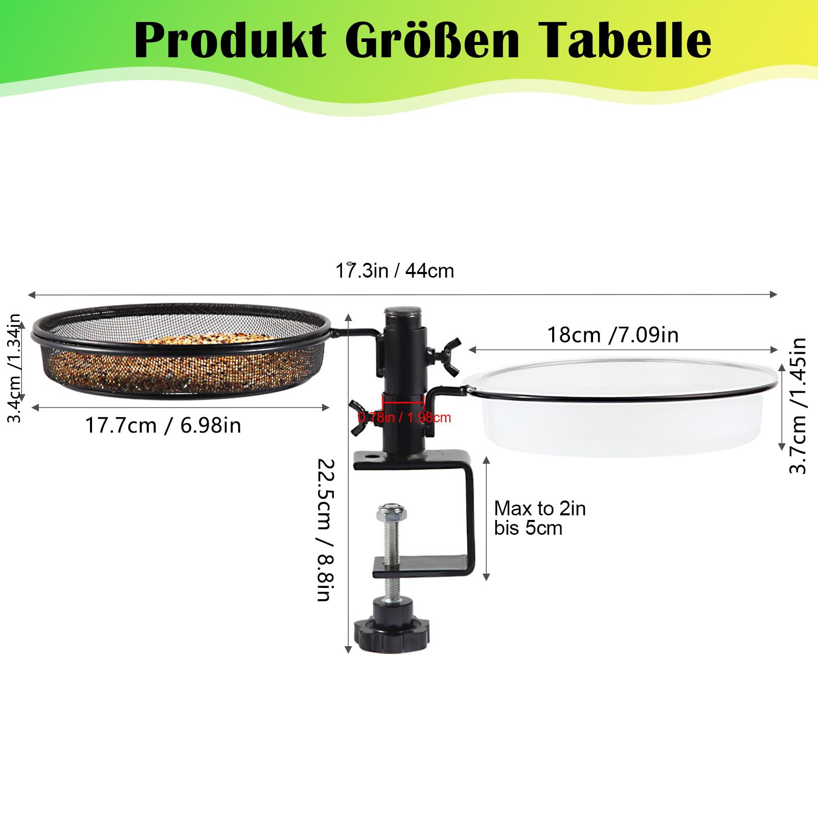 HRAYLTOP Die hängend Vogelfutterspender und Vogeltränke - mit 18cm 2-in-1 Metall Balkonhalterung，Vogelhaus Garten，Vogeltränke Balkon für absorbieren Vogelfutter