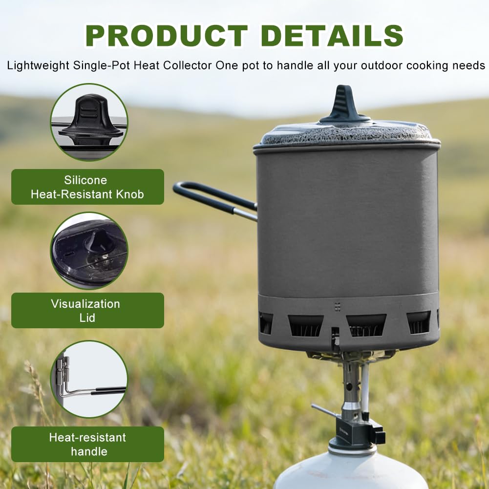 Campingtopf, Camping-Topf, mit Klappgriff, mit Wärmetauscher, Outdoor Picknick Topf, Tragbarer Wasserkocher, Leichtes Campinggeschirr für Picknick, Wandern, Kochgeschirr, Camping, 600ml