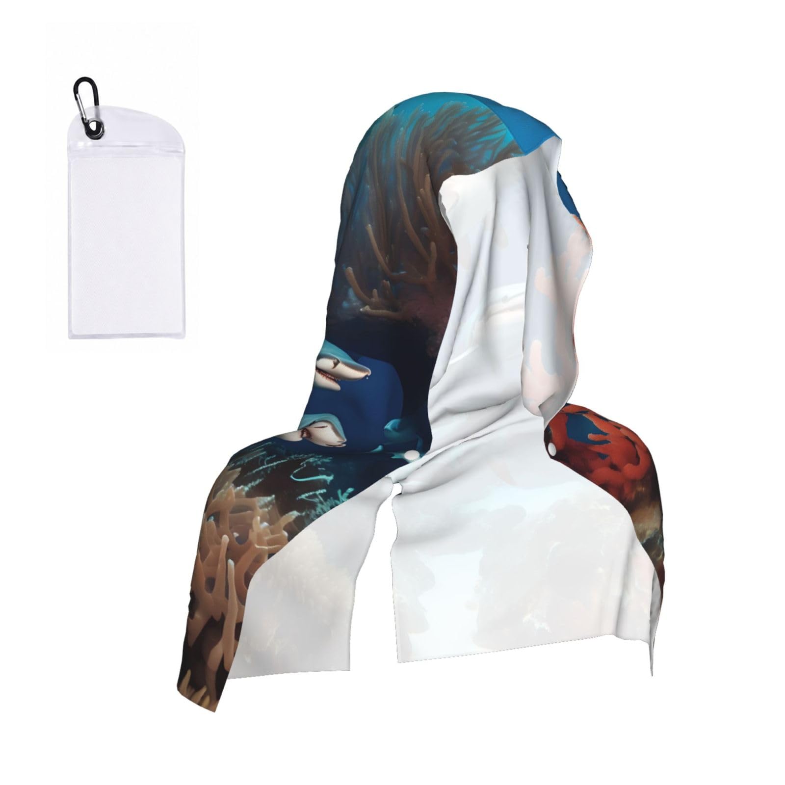 CNTDBU Submarine shark coral Cooling Towel Hooded-Instant Chill Neck Cover for Sports, UV Cooling Rag for Running Gym