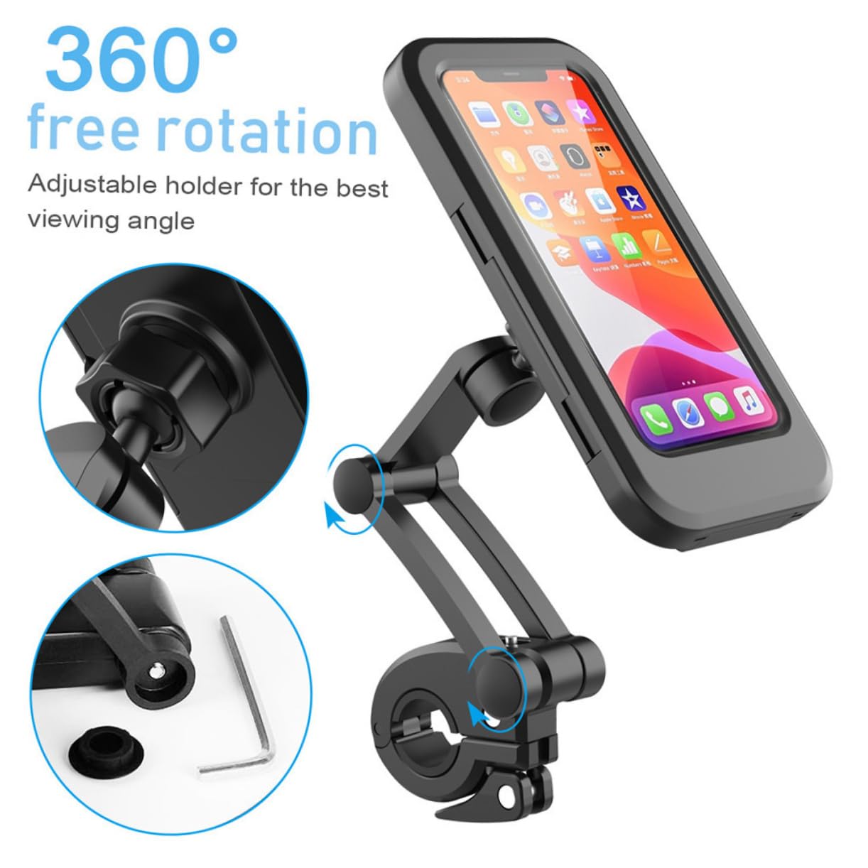 TOPBATHY 1pezzi Supporto Per Telefono Da Moto Adatto Bici e Moto Rotazione Di Saldamente Fissato Al Manubrio Compatibile La Maggior Parte Dei Cellulari e Custodie